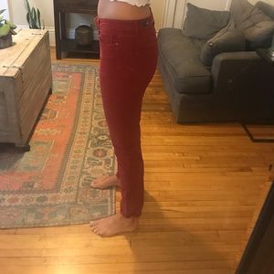 Red Paige denim skinny low rise jeans